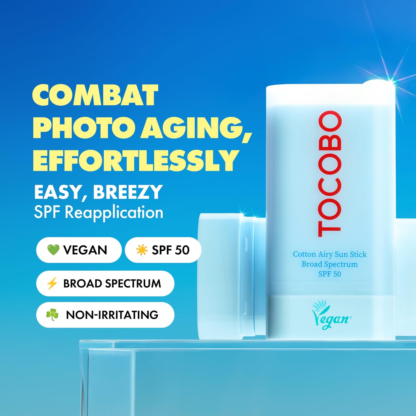 Cotton Airy Sun Stick SPF 50 Broad Spectrum Korean Matte Sunscreen Stick for Face - Travel Size Sebum Control Sunblock -Vegan, Lightweight, Non-Sticky 0.67 oz