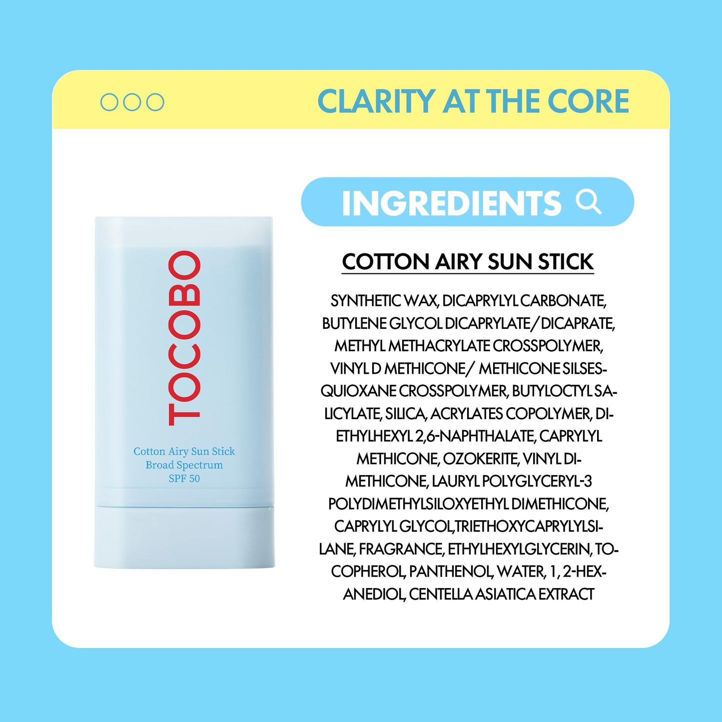 Cotton Airy Sun Stick SPF 50 Broad Spectrum Korean Matte Sunscreen Stick for Face - Travel Size Sebum Control Sunblock -Vegan, Lightweight, Non-Sticky 0.67 oz