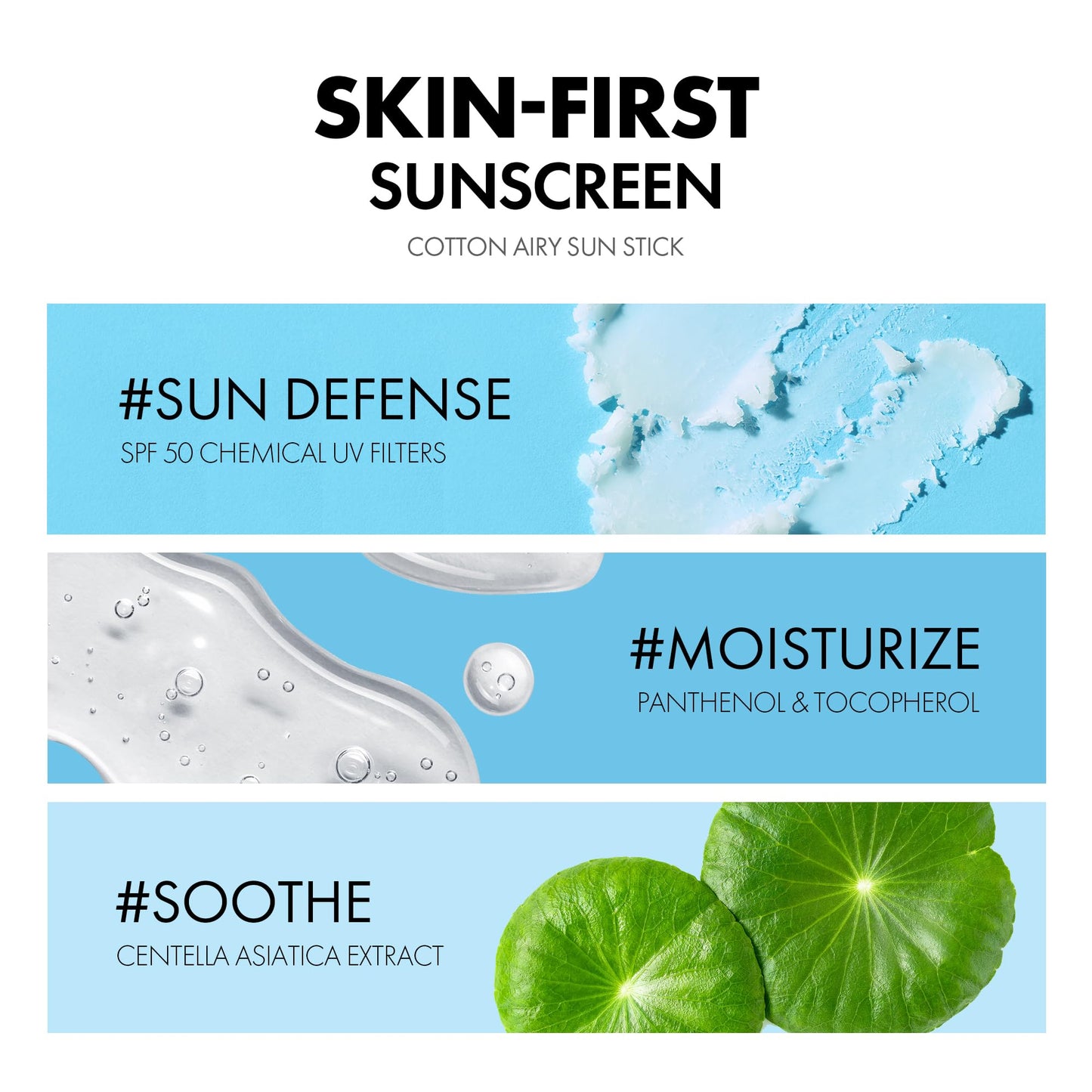 Cotton Airy Sun Stick SPF 50 Broad Spectrum Korean Matte Sunscreen Stick for Face - Travel Size Sebum Control Sunblock -Vegan, Lightweight, Non-Sticky 0.67 oz