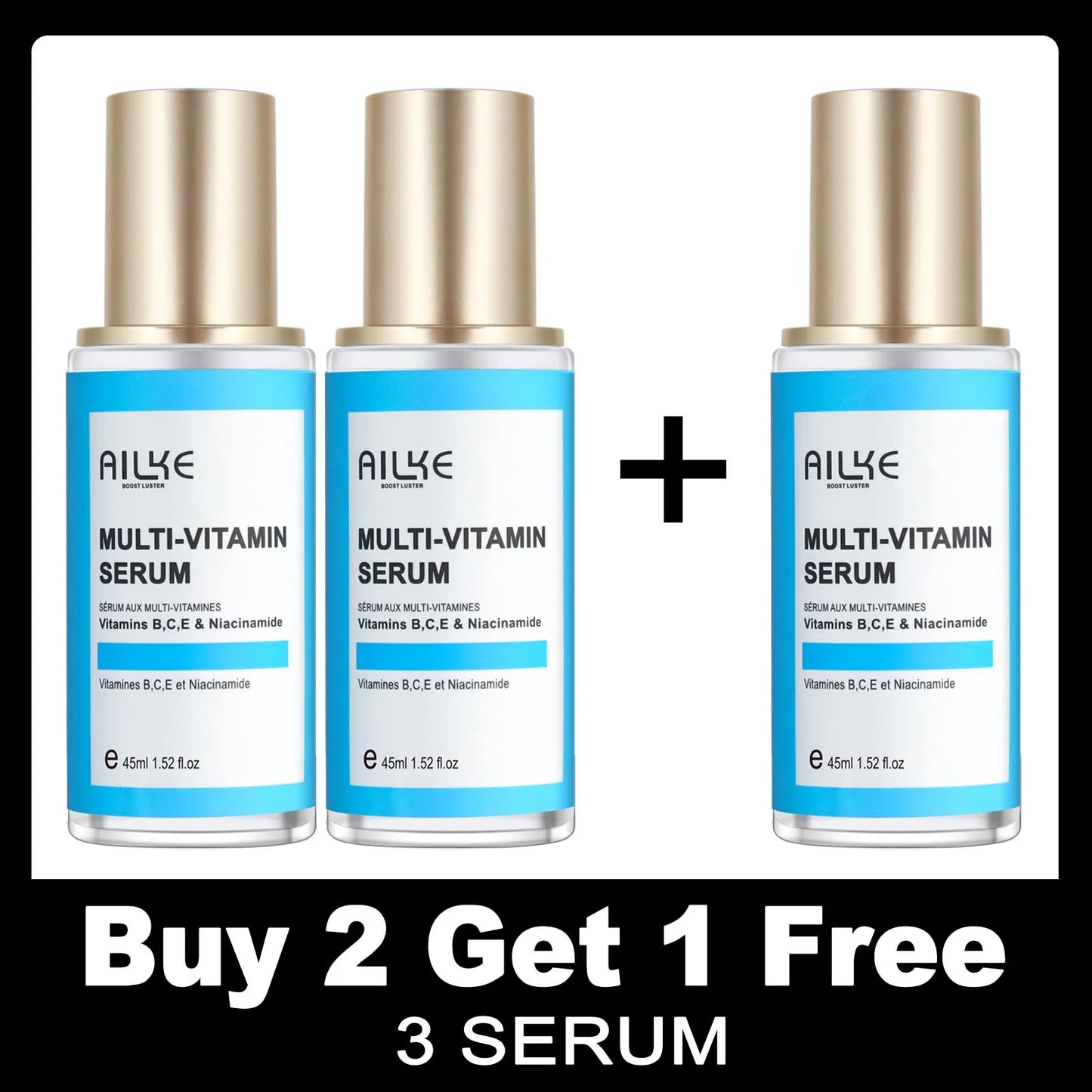 AILKE Multi-Vitamin Lightening Skin Care Set, Reduce Dark Spots, Whitening, Absorb Quickly, Moisturizes with Vitamins B/C/E