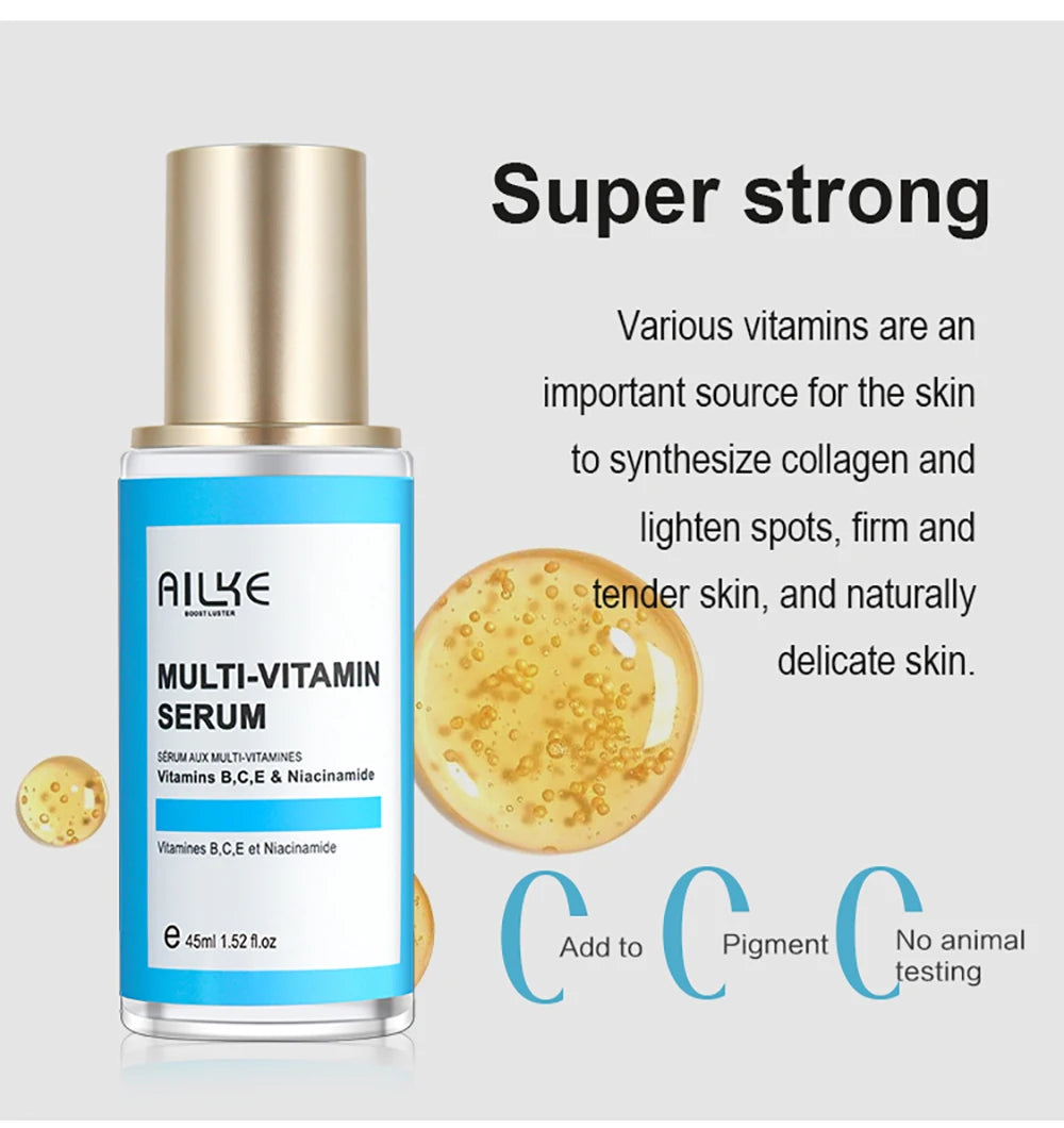 AILKE Multi-Vitamin Lightening Skin Care Set, Reduce Dark Spots, Whitening, Absorb Quickly, Moisturizes with Vitamins B/C/E