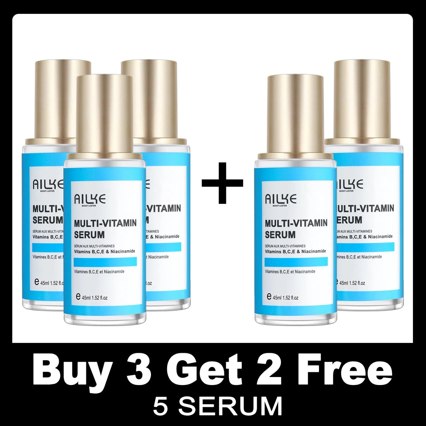 AILKE Multi-Vitamin Lightening Skin Care Set, Reduce Dark Spots, Whitening, Absorb Quickly, Moisturizes with Vitamins B/C/E