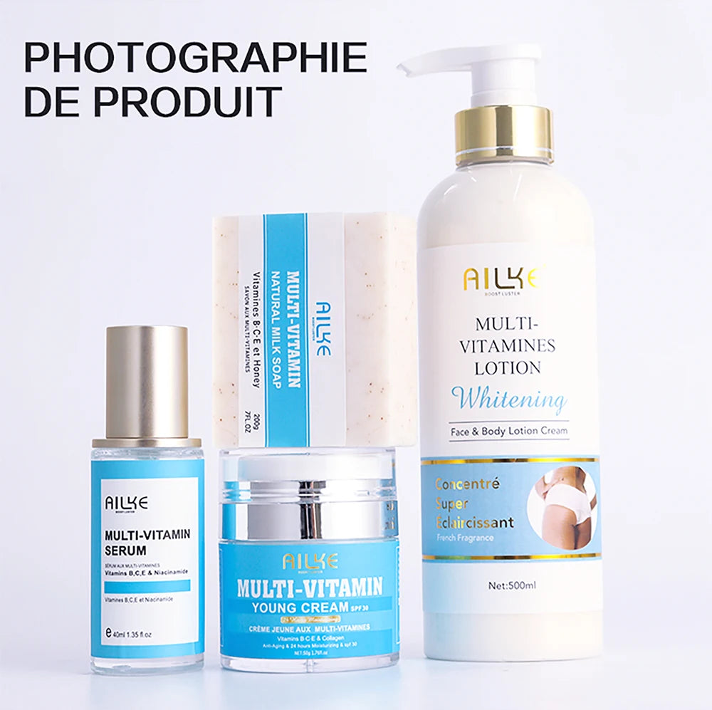 AILKE Multi-Vitamin Lightening Skin Care Set, Reduce Dark Spots, Whitening, Absorb Quickly, Moisturizes with Vitamins B/C/E
