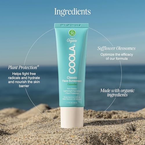 COOLA Organic Face Sunscreen SPF 30 Sunblock Lotion, Dermatologist Tested Skin Care for Daily Protection, Vegan and Gluten Free, Cucumber, 1.7 Fl Oz