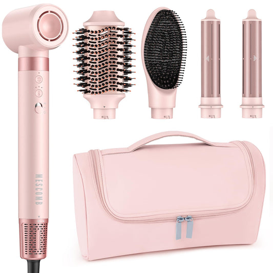 5 in 1 High-Speed Hot Air Styler - Professional Frizz-Free Hair Dryer Brush, Fast Drying Hair Dryer, No Heat Damage Air Styler Wrap - Curl, Volumize, Straighten with Travel Bag