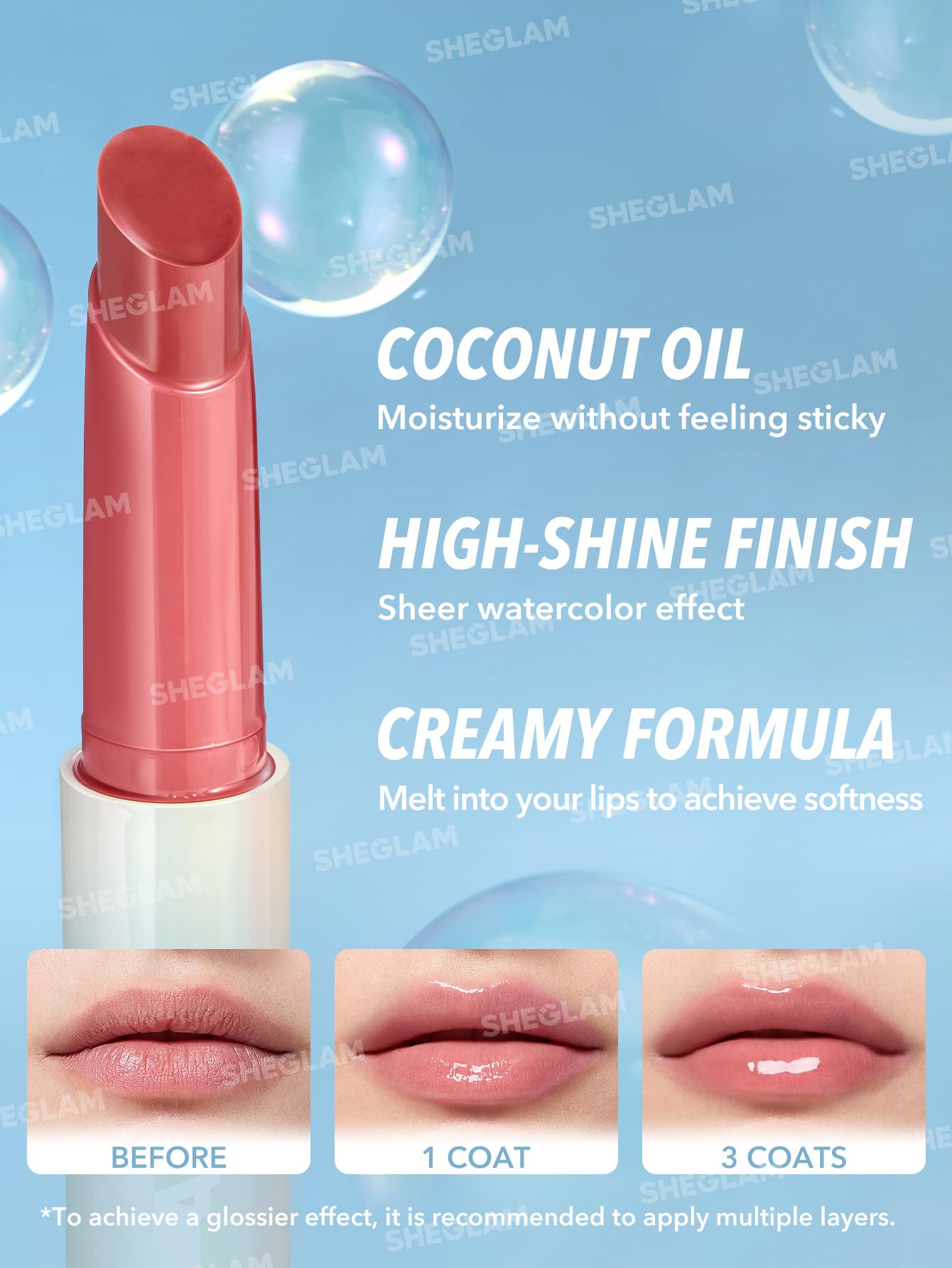SHEGLAM PoutPerfect Moisturizing Solid Lip Gloss Non Sticky Lipstick with Coconut Oil - Pink Flamingo
