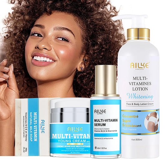 AILKE Multi-Vitamin Lightening Skin Care Set, Reduce Dark Spots, Whitening, Absorb Quickly, Moisturizes with Vitamins B/C/E